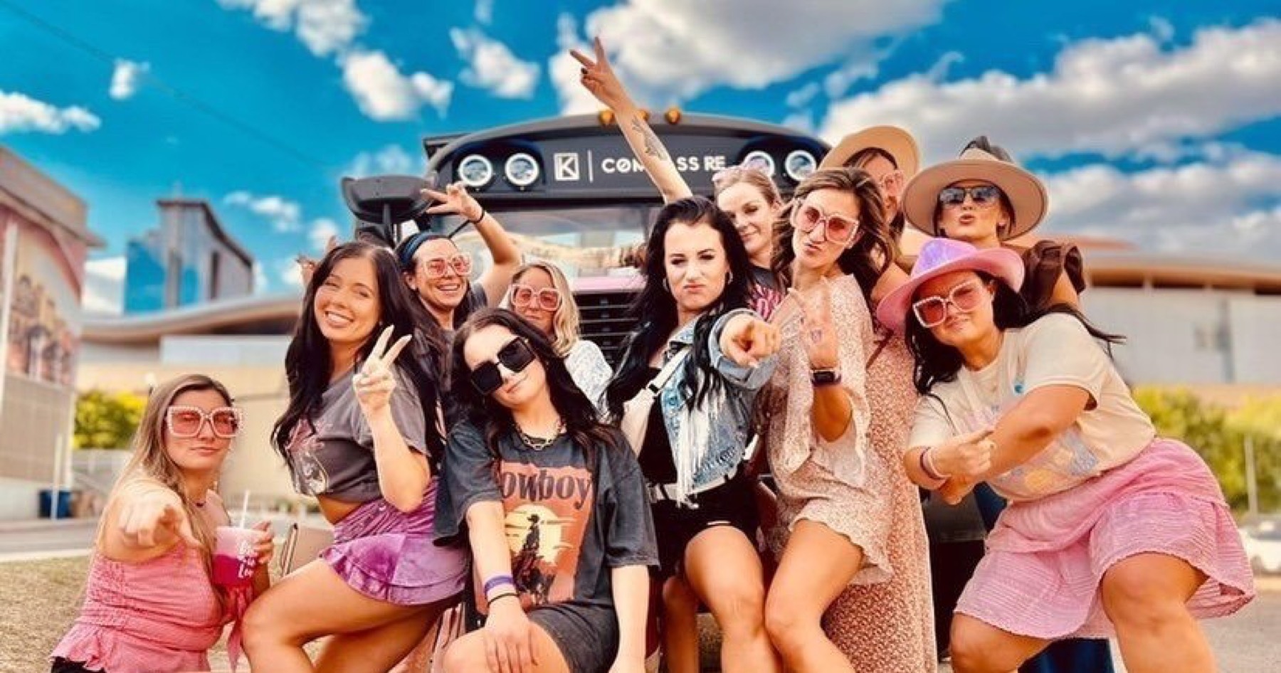 The Honky Tonk Express open-air party bus in downtown Nashville